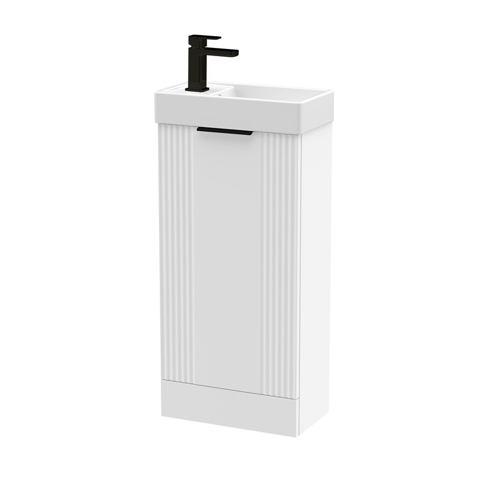 image 1 of White 400mm Floor Standing Vanity Unit with Black Handle | White | Satin White | 1