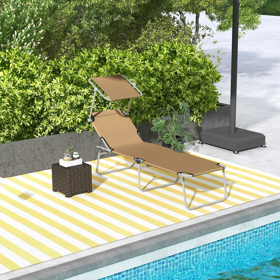 image 1 of Outsunny Folding Sun Lounger w/ Sunshade Adjustable Backrest Tan
