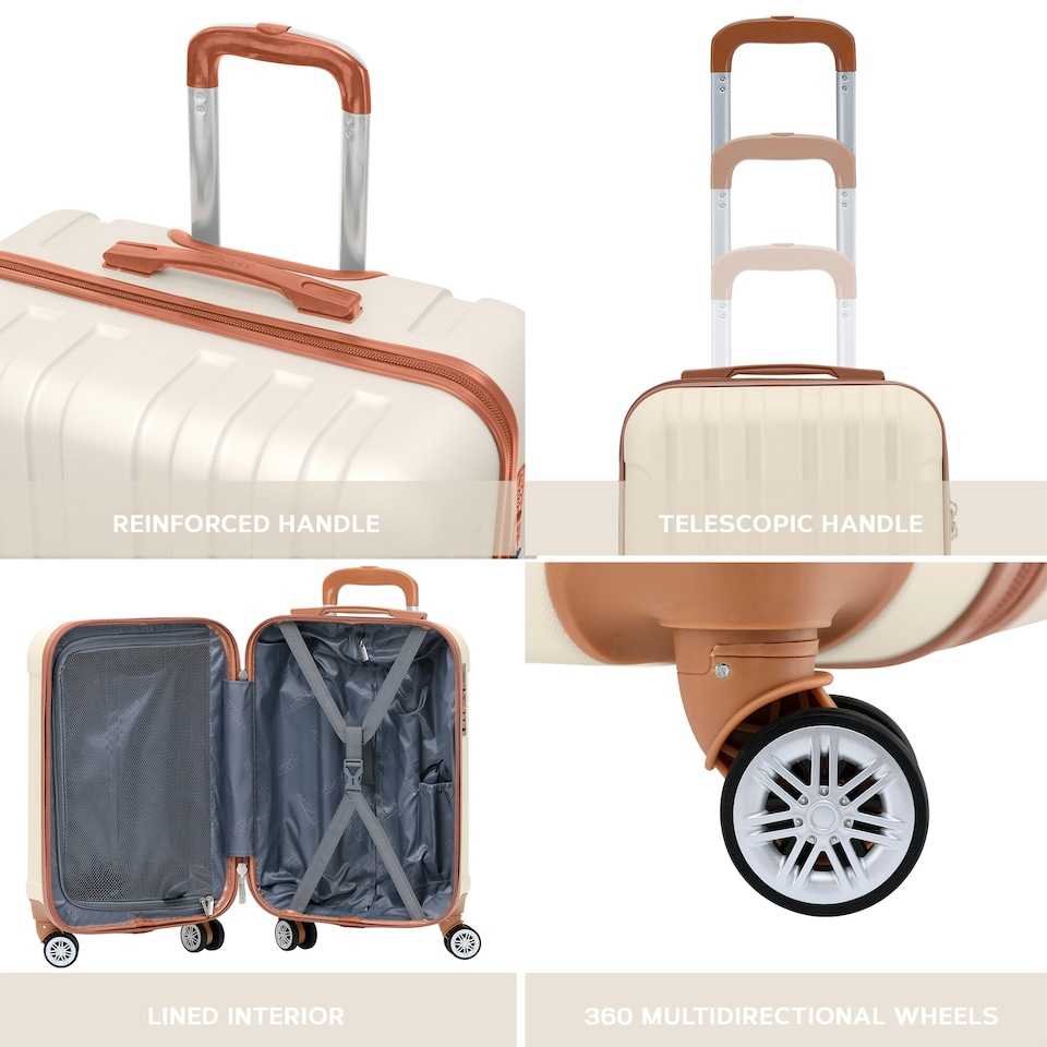 image 1 of Flight Knight Premium Lightweight Suitcase - Built-in Side Lock with USB Port - 8 Spinner Wheels - Hard Shell Carry On Or Check in Luggage 100 Airlines Approved Cream | Large
