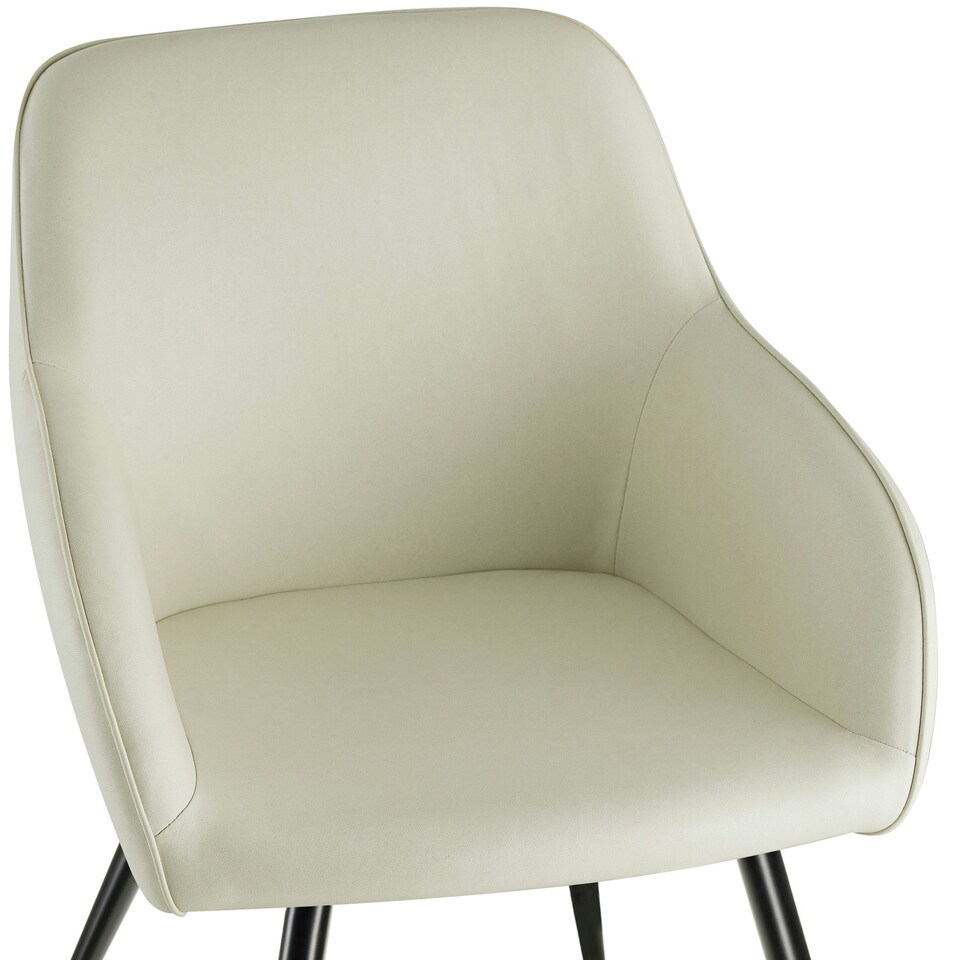 image 1 of Chair Marilyn Set of 8 - with armrests, upholstered, fabric cover, black steel legs Cream | Cream/Black