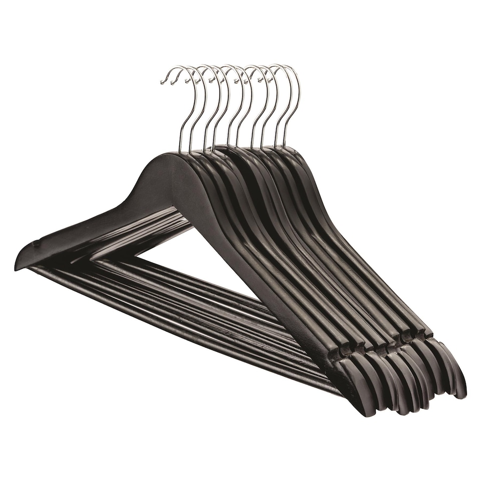 image 1 of Harbour Housewares Wooden Coat Hangers - Black - Pack of 10
