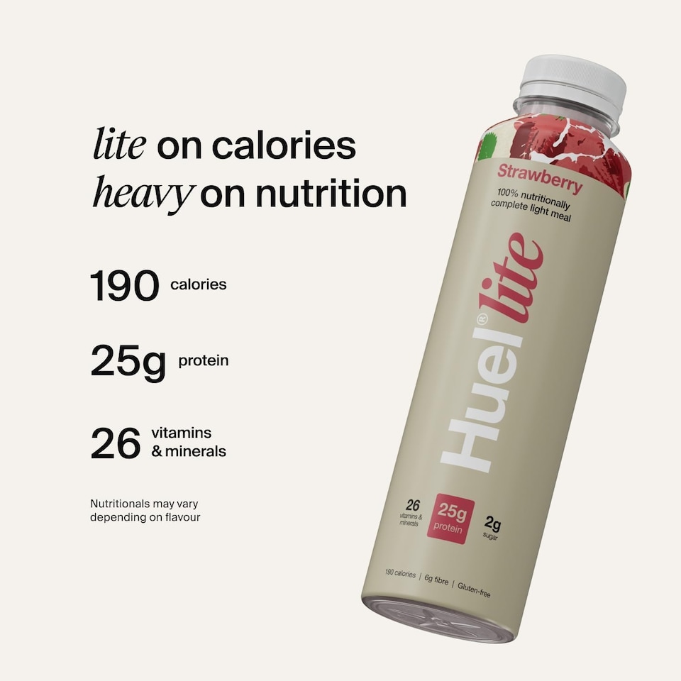 image 1 of Huel Ready-to-Drink Meal, LITE Strawberry Protein Drink, 500ml Bottles (Pack of 8) - Protein Shakes, Pre-Portioned Meal, 25g of Protein per Bottle