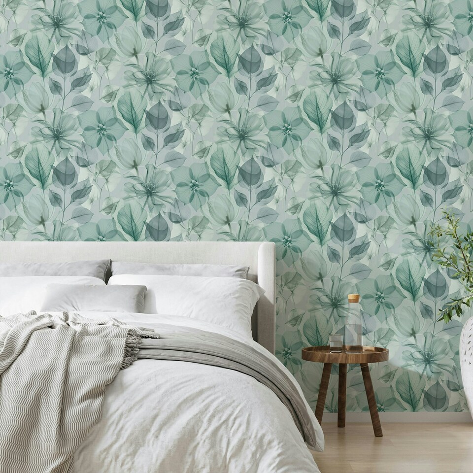 image 1 of Superfresco Easy Arlington Aquamarine Leaves Wallpaper Blue | Blue