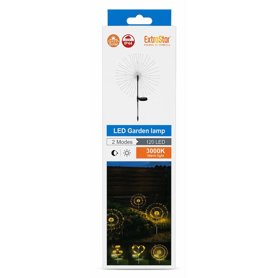 image 1 of Solar LED Garden Stake Light 120 LEDs Warm White 3000K Adjustable Waterproof IP44 Outdoor Lamp
