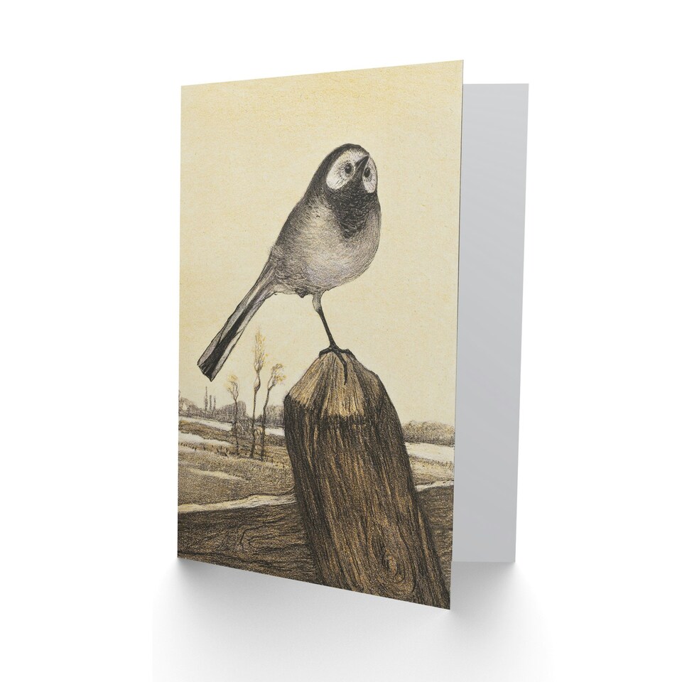 image 1 of Theo van Hoytema Art Card Wagtail Bird Perched on Pole