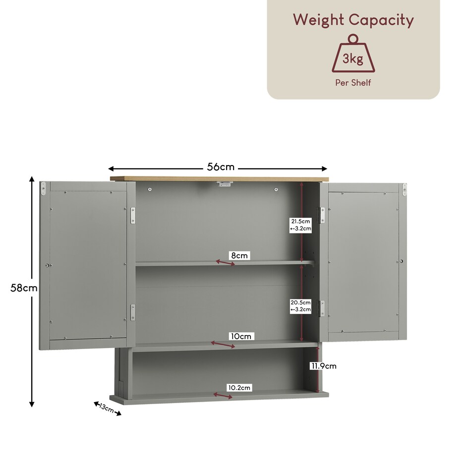 image 1 of Bath Vida Priano 2 Door Mirrored Wall Mounted Bathroom Cabinet With Shelf, Grey & Oak | Grey | Grey & Oak | 1