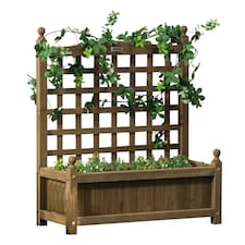 Outsunny Raised Garden Bed with Trellis Garden Planters Indoor Outdoor Natural