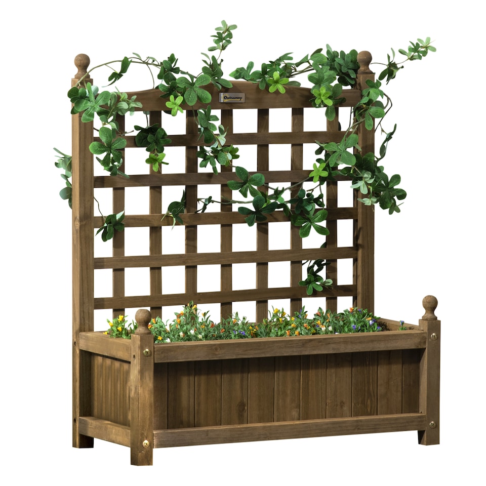 image 1 of Outsunny Raised Garden Bed with Trellis Garden Planters Indoor Outdoor Natural