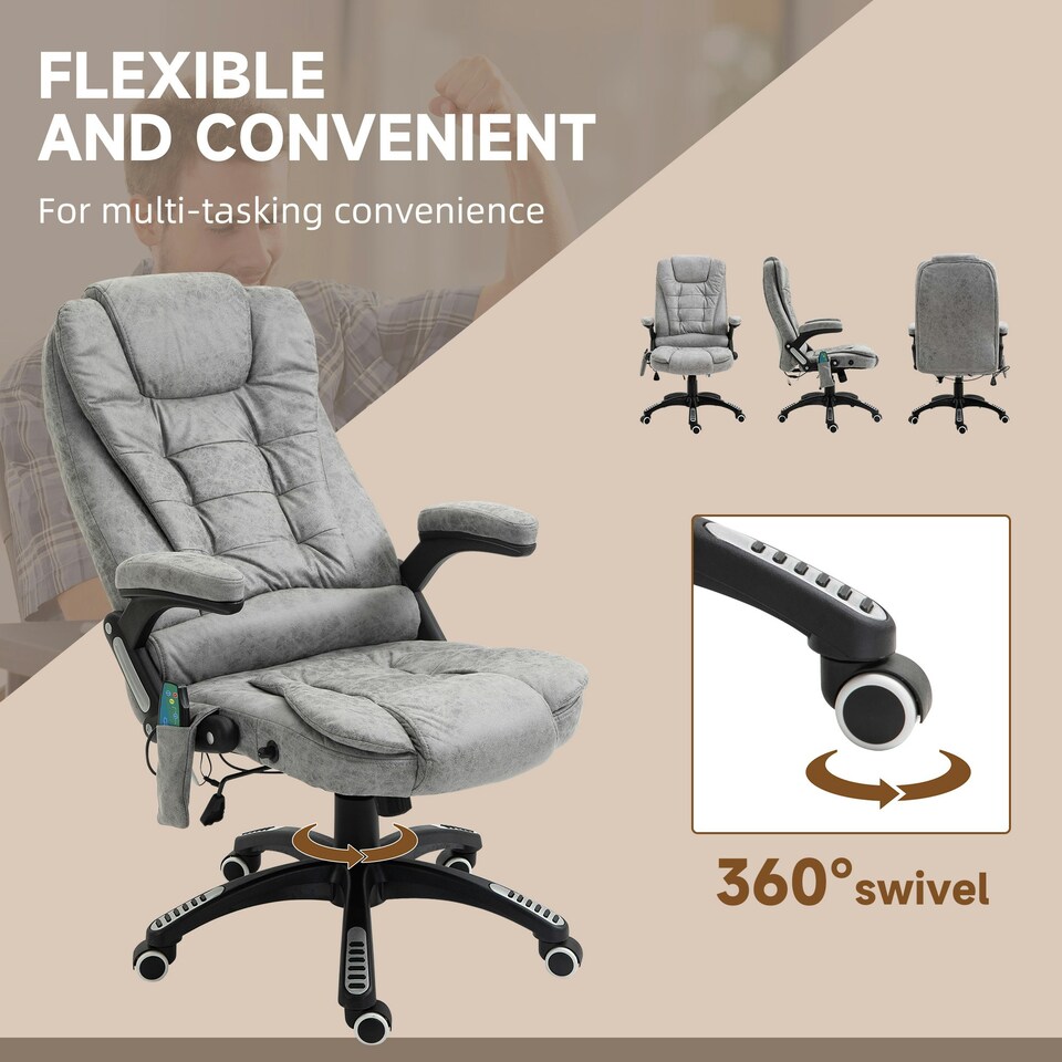 image 1 of Vinsetto Office Chair w/ Heating Massage Points and Lumbar Support Grey