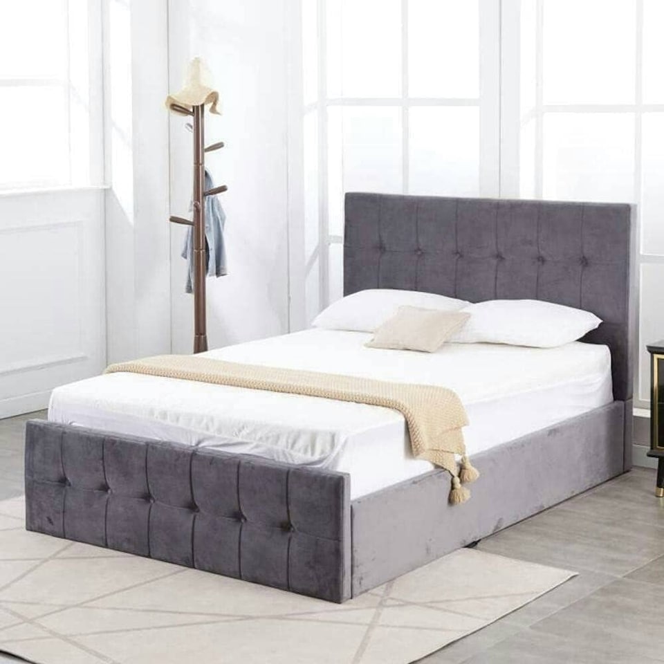 image 1 of Ottoman Storage Bed grey 4ft 6 small double velvet cushioned bedroom