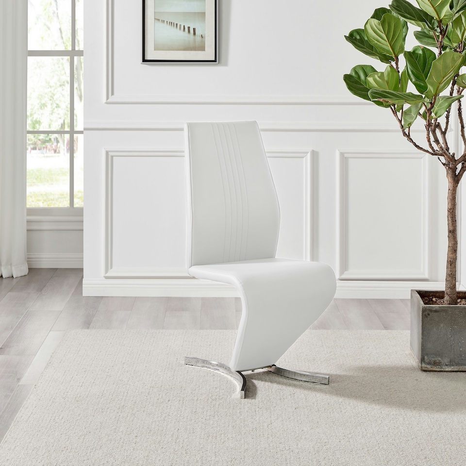 image 1 of Furniturebox 2x Willow White Faux Leather Chrome 'Z' Dining Chairs
