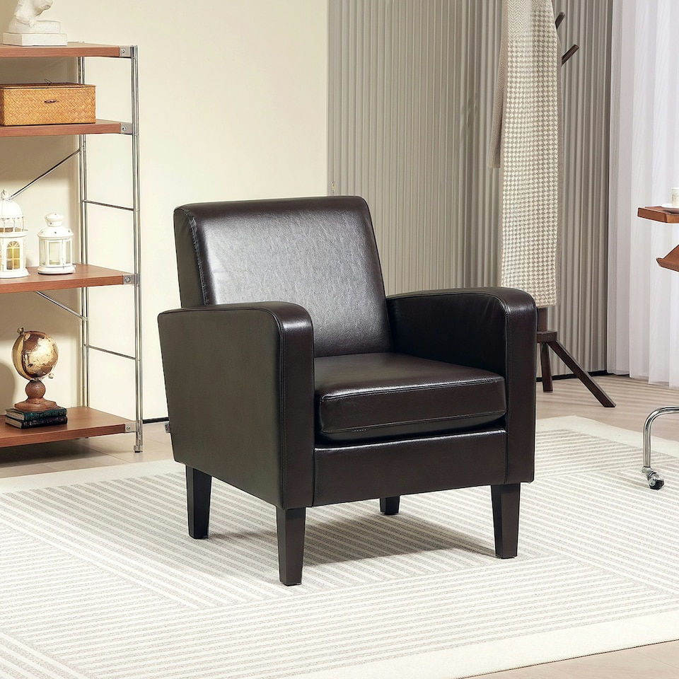 image 1 of HOMCOM Armchair Accent Chair with Eucalyptus Wood Legs for Bedroom Brown