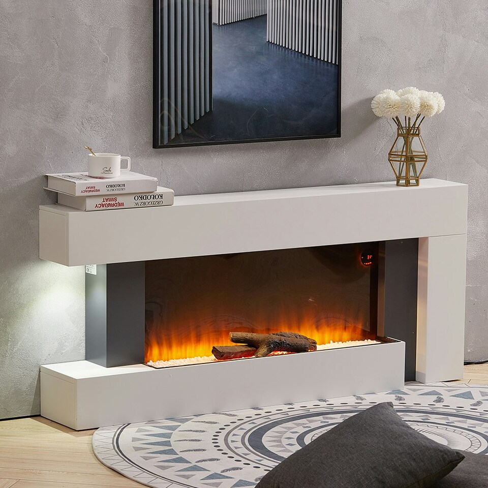 image 1 of Living and Home 50 inch 7 Shape Electric Fireplace with Wooden Mantel, Remote Control,2000W
