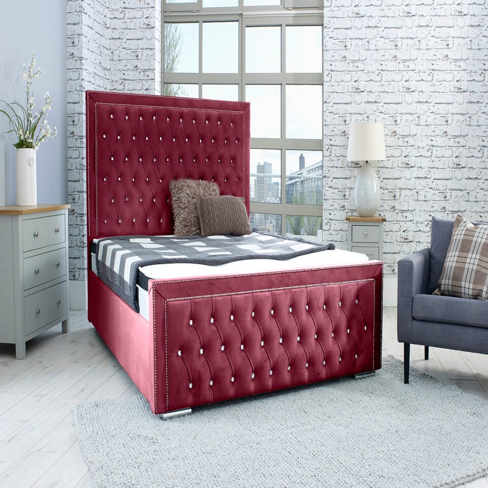 Hendrick Plush King Bed Frame - Maroon