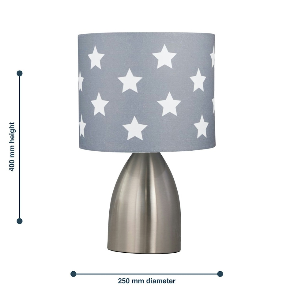 image 1 of First Choice Lighting Valentina Brushed Chrome Touch Lamp with Dark Grey & White Stars Shade Silver | Grey
