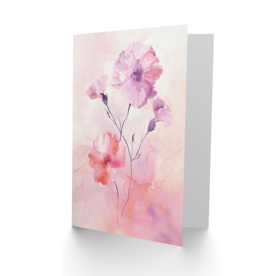 image 1 of Carnation Flowers Watercolour Pink Pastel Her Birthday Card