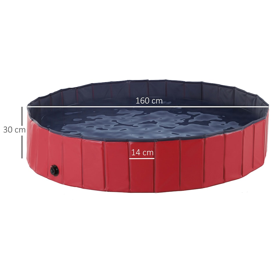 image 1 of PawHut Pet Paddling Pool Cat Dog Indoor/ Outdoor Foldable 160cm Diameter Red