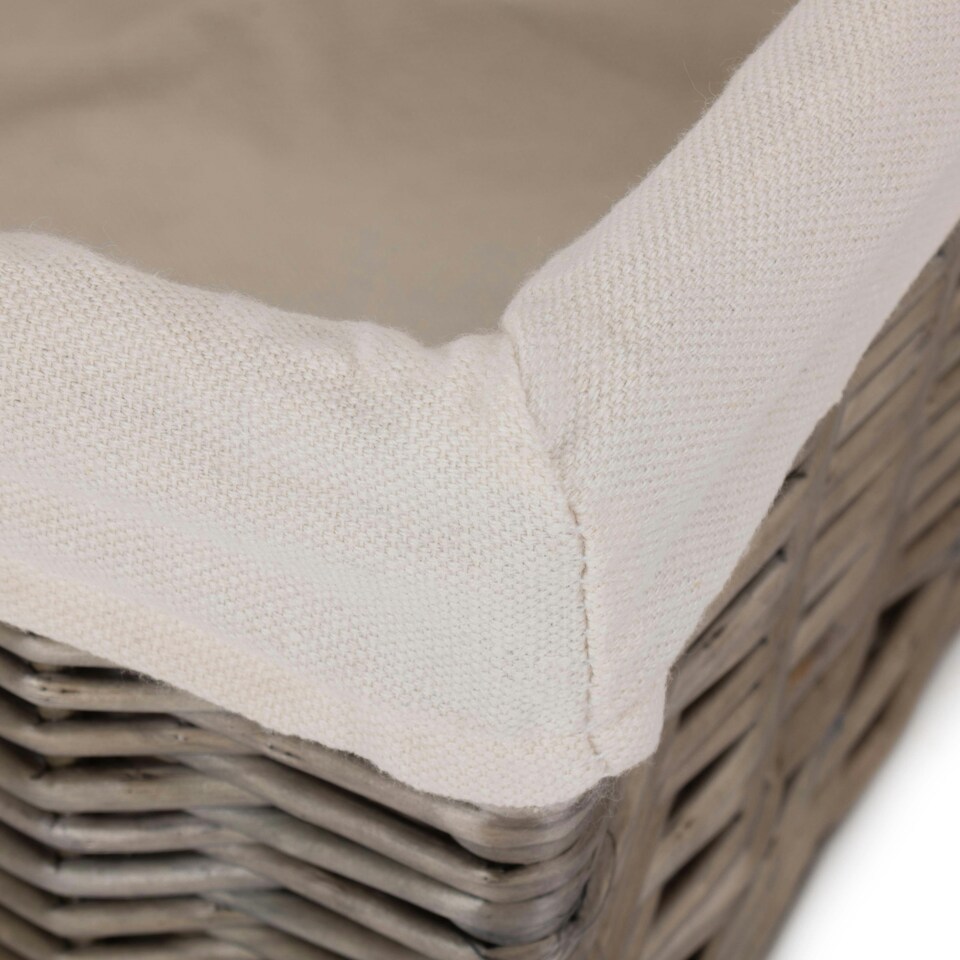 image 1 of Square Antique Wash Wicker Lined Storage Basket White | White | S