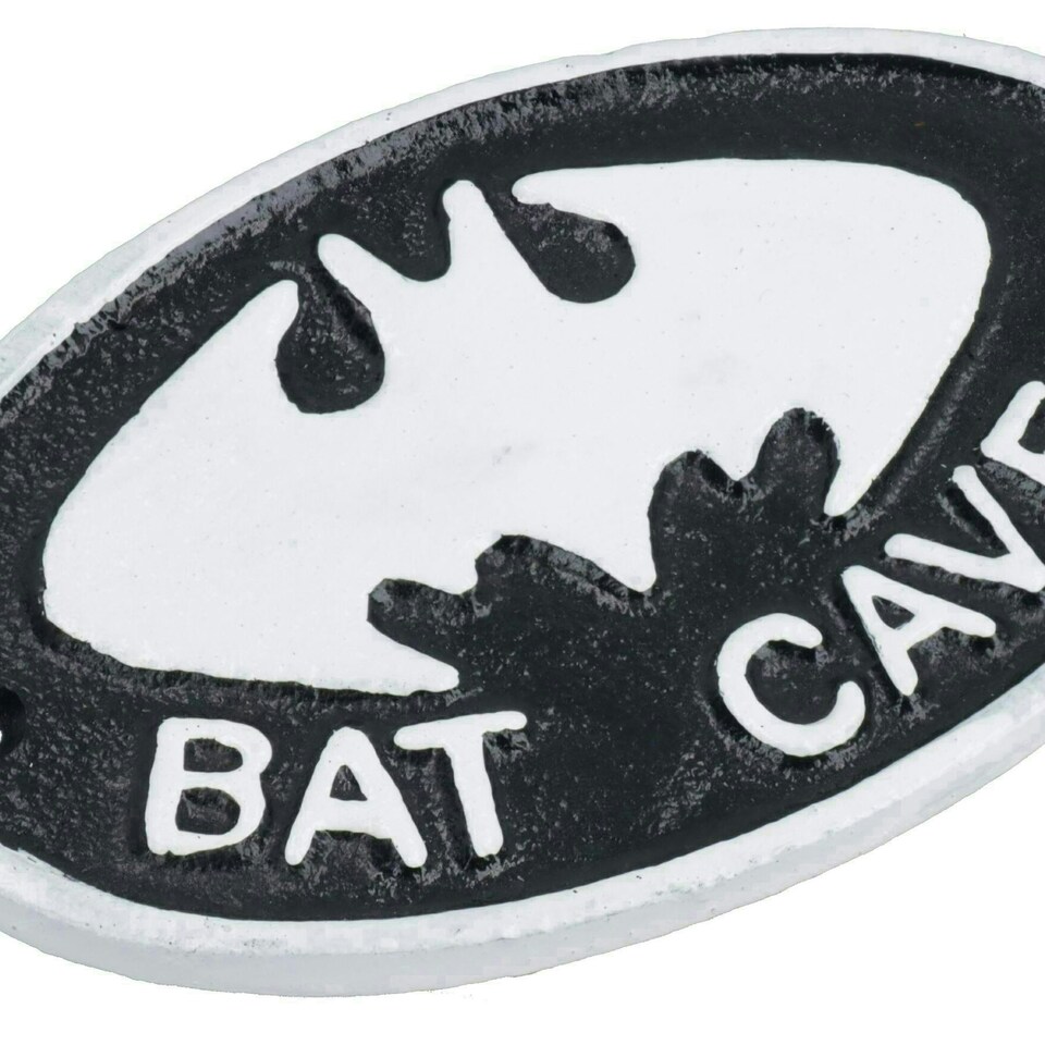 image 1 of Bat Cave Cast Iron Sign Plaque Door Wall House Gate Post Bedroom Man Cave