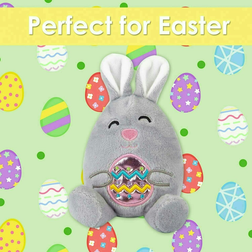 image 1 of Easter Bunny Soft Toy Hugging Shiny Egg Cute Plushie Huggable Cuddly 10cm White