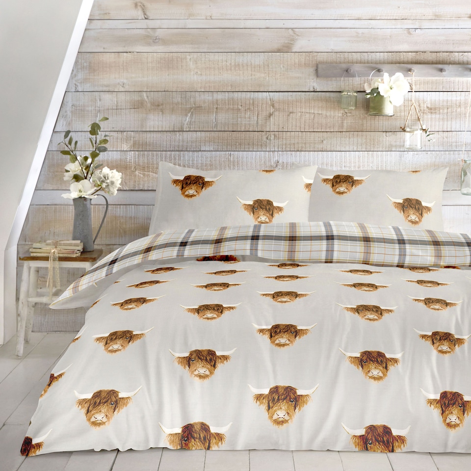 image 1 of Fusion Highland Cow Duvet Cover Set Ochre