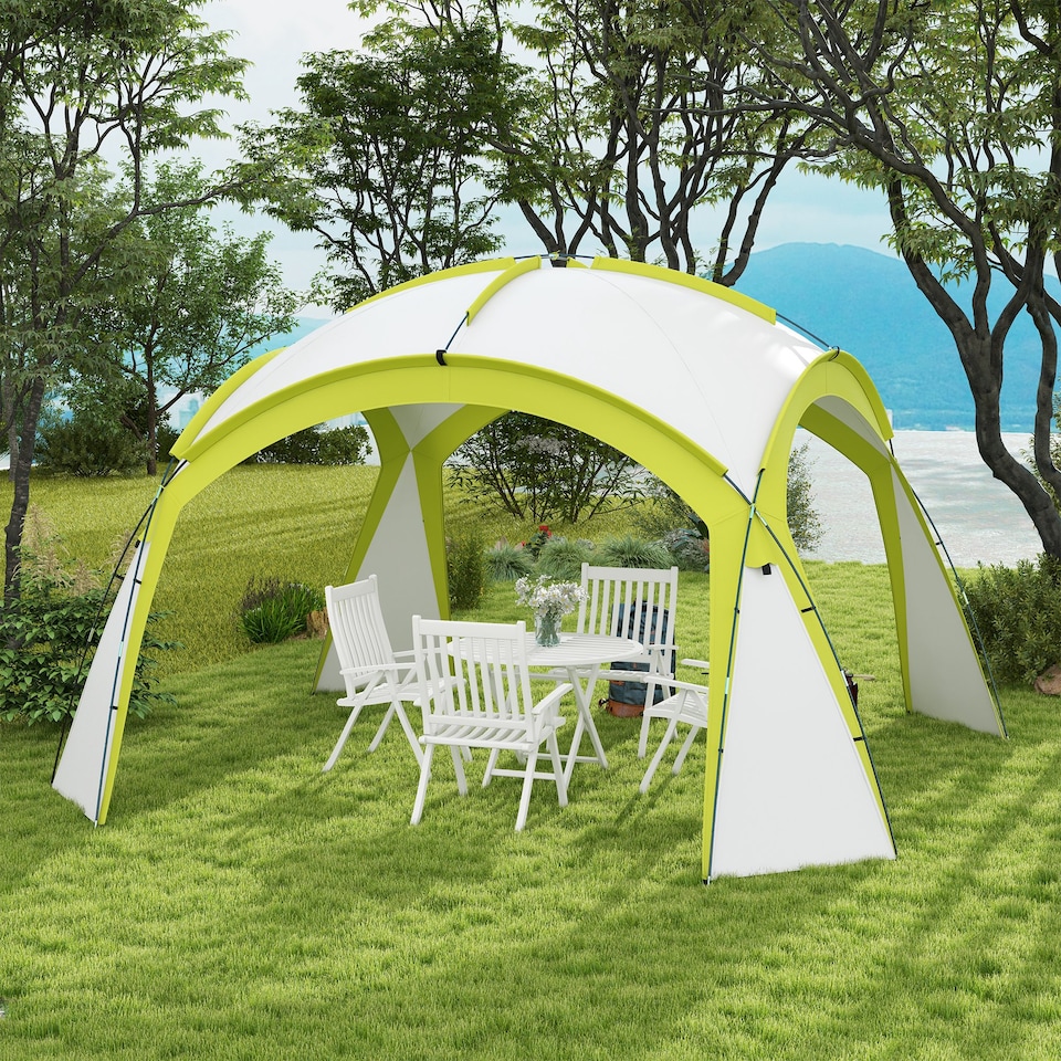 image 1 of Outsunny 3.5 x 3.5M Camping Gazebo, Outdoor Event Shelter Dome Tent Garden Sun Shelter Patio Spire Arc Pavilion Camp Sun Shade Tent for 68 Person | Green