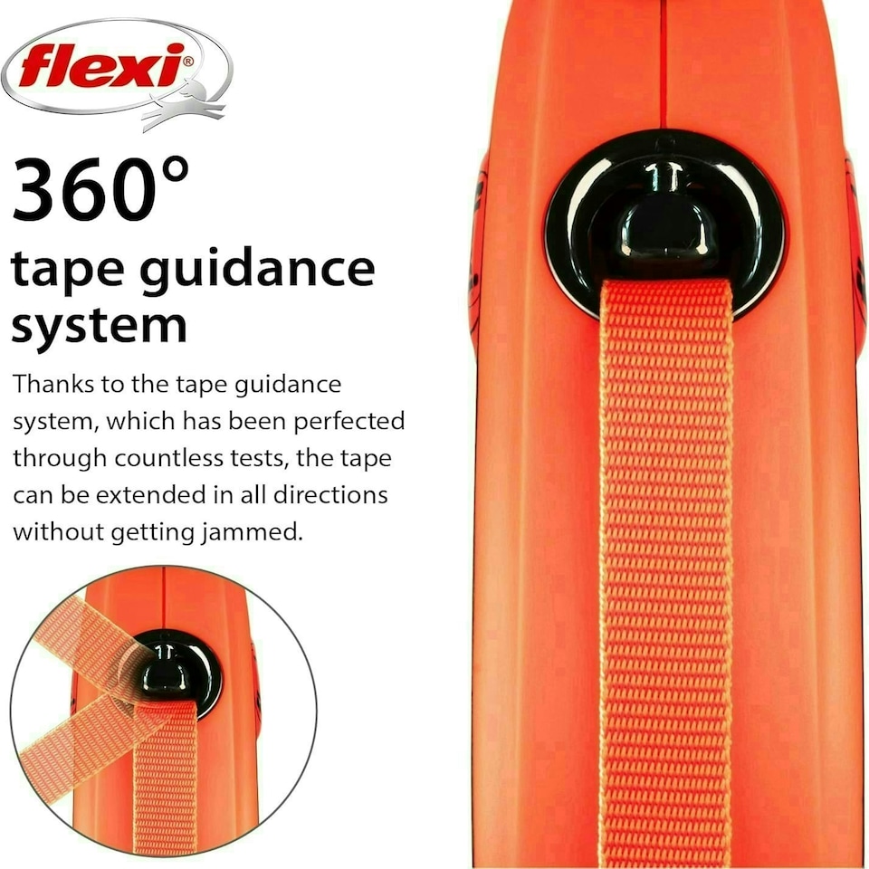 image 1 of Flexi Xtreme Tape Orange & Black Medium 5m Retractable Dog Leash/Lead