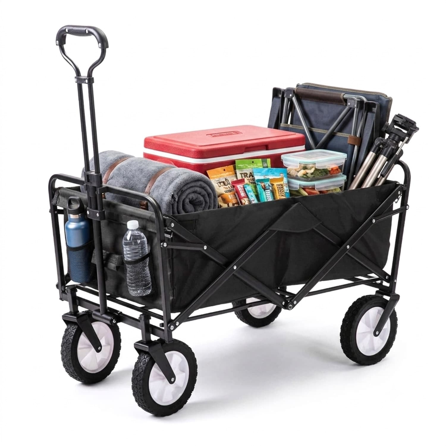 Alivio Heavy Duty Folding Wagon Cart Trolley with Adjustable Handle for Camping, Garden, Beach & Shopping