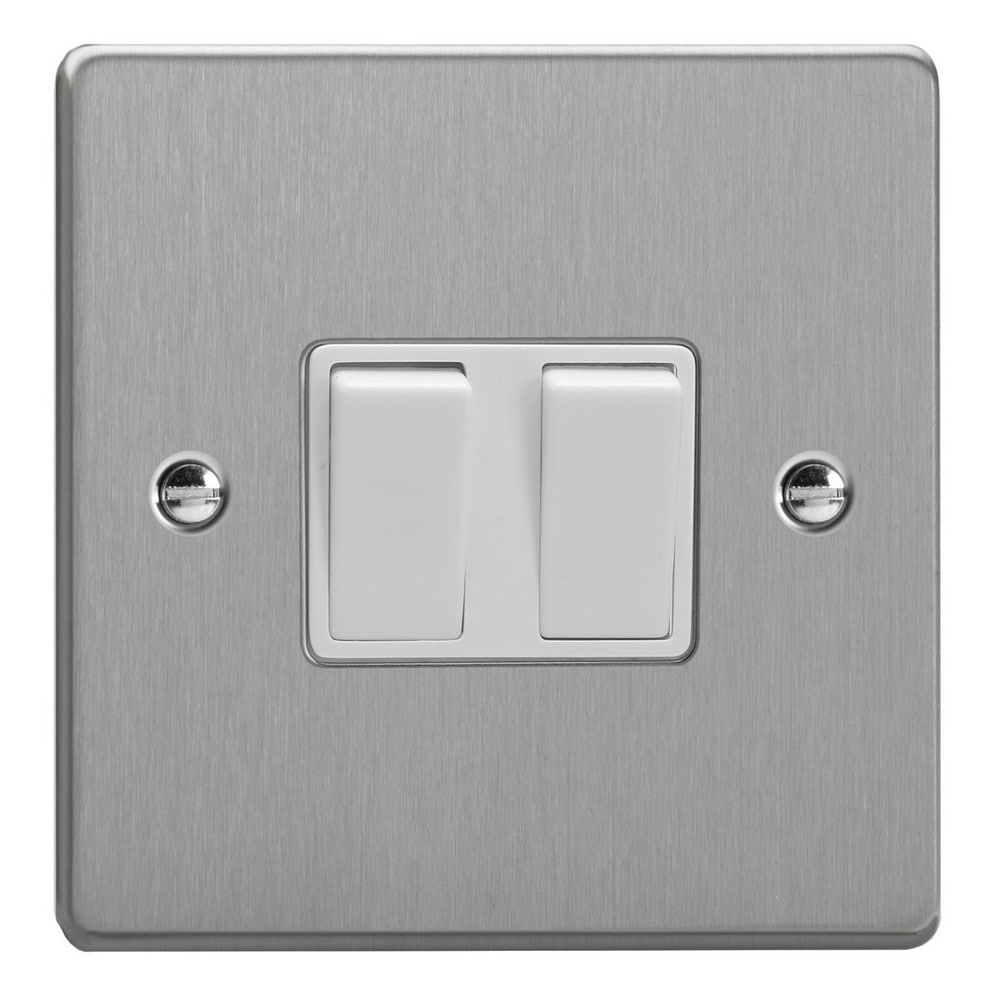 Varilight 2-gang 10a Brushed Silver Rocker Switch, 1 Or 2-way, Indoor