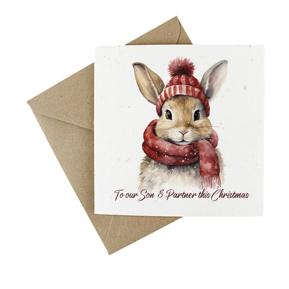 image 1 of Festive Bunny - Son & Partner - Plantable Wildflower Seed Christmas Card