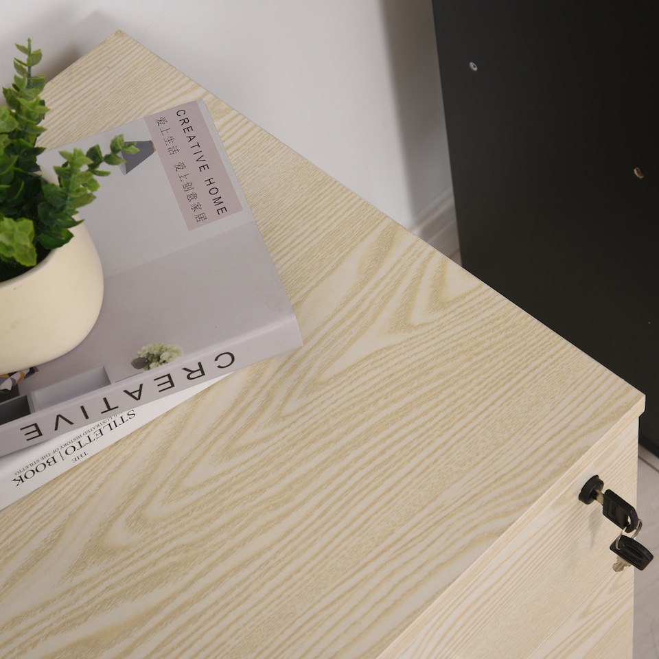 image 1 of Vinsetto 2-Drawer Locking Office Filing Cabinet w  5 Wheels Rolling Storage Hanging A4 Cupboard Home Organisation, Oak Wood Grain