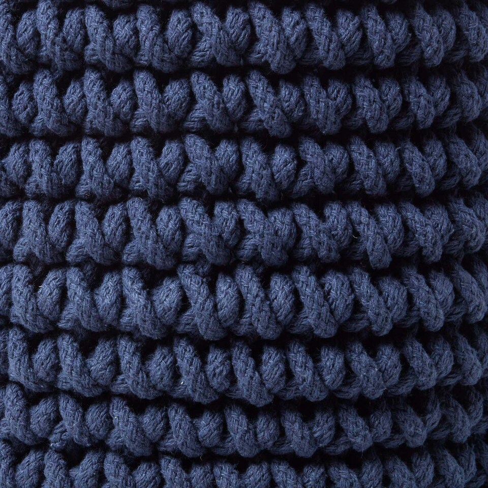 image 1 of Homescapes Navy Blue Cotton Knitted Round Storage Basket - 37 x 21 cm Blue | M
