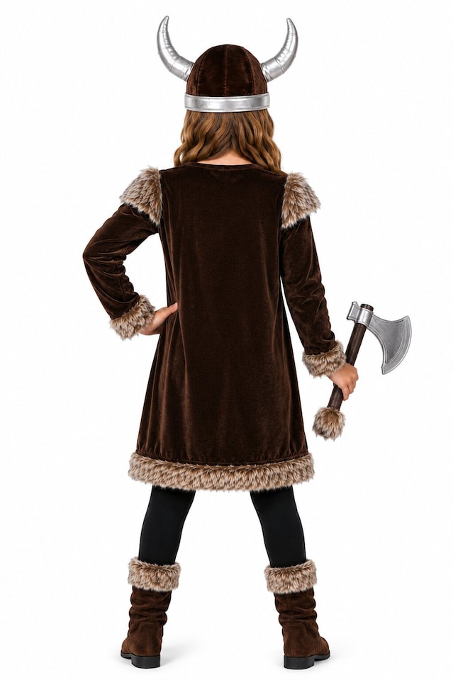 image 1 of Girls Viking Costume Kids Warrior Halloween Fancy Dress Book Day Childs Outfit (XL 12-14 Years)