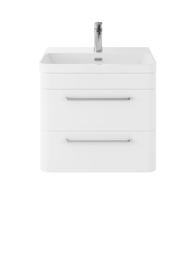image 1 of Balterley Wall Hung 2 Drawer Vanity Unit with Ceramic Basin | White | Pure White | 562 x 607 x 460mm