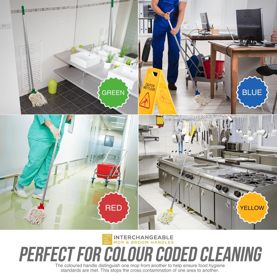 image 1 of Colour-Coded Aluminium Mop & Broom Handle 120cm Universal Screw Fit