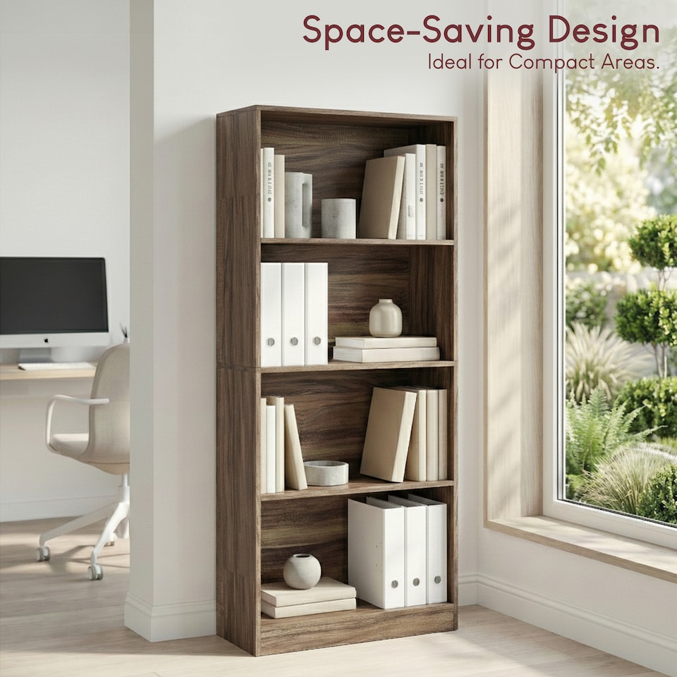 image 1 of Vida Designs Cambridge 4 Tier Large Bookcase Display Storage, Walnut