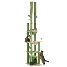 PawHut Cat Tower 225-255cm Adjustable with Sisal Posts Hammocks, Green