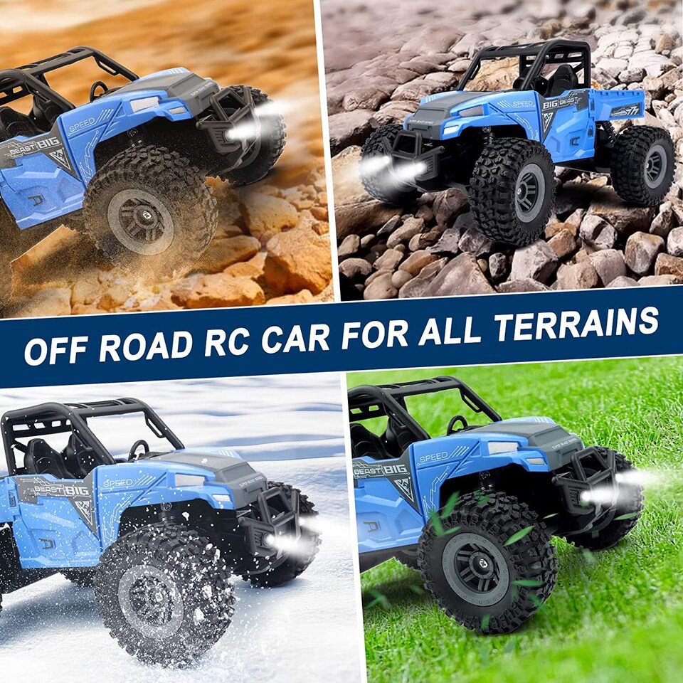 image 1 of Blue 2.4GHz 4WD Remote Control Off-Road RC Car with LED Lights – High-Speed Drift Car, Rechargeable All-Terrain Monster Truck Toy