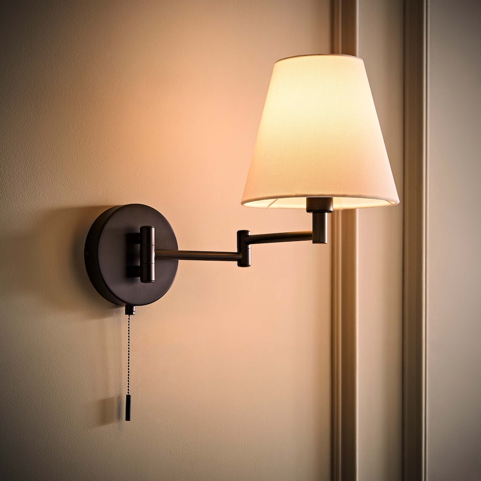 image 1 of ValueLights Sonia Pair Black Swing Arm Wall Lights Taper Shade | Black