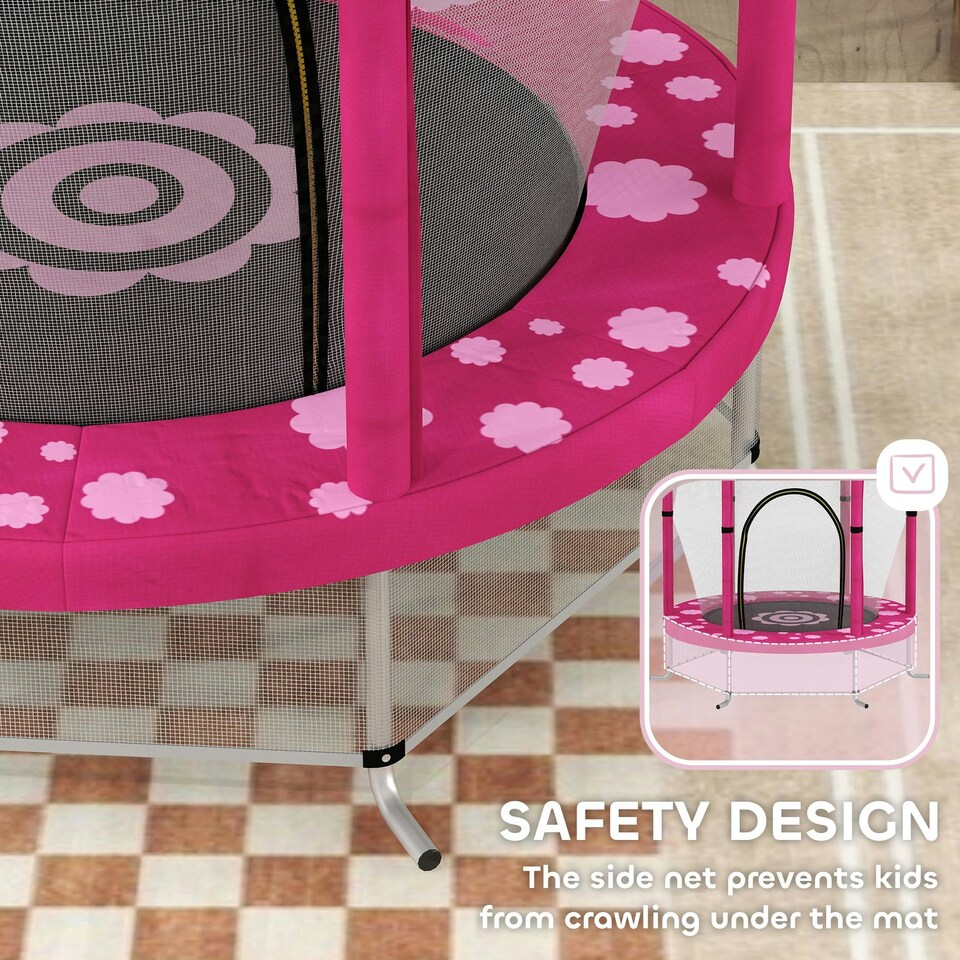 image 1 of AIYAPLAY 4.6FT Kids Trampoline with Safety Enclosure Net, Pink