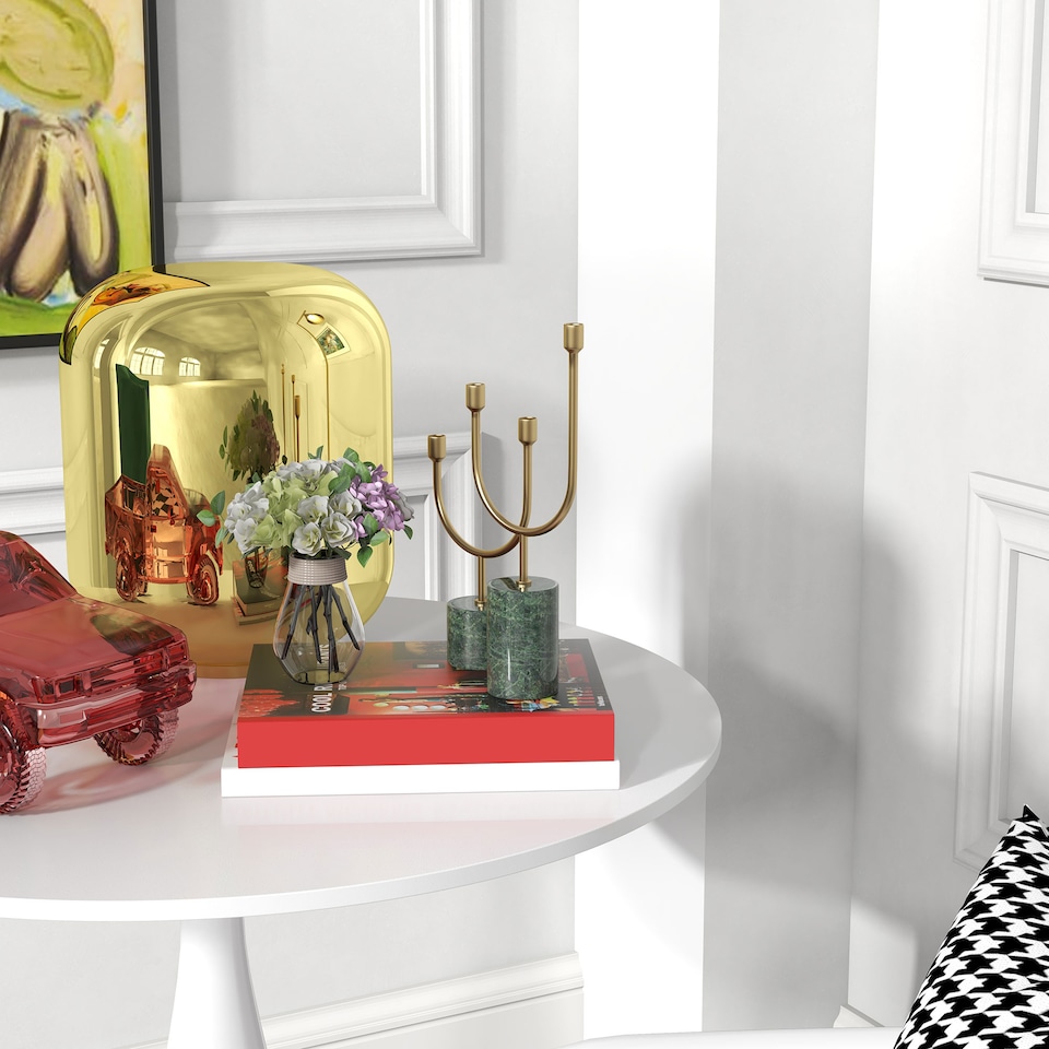 image 1 of HOMCOM Round Dining Table for 2, Modern Kitchen Table with Steel Base, Non-slip Foot Pad for Living Room, Dining Room, White