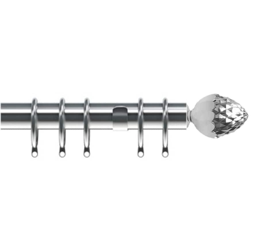 image 1 of 35mm Fixed Length Metal Curtain Pole Set Chrome Acorn Finial 50cm | Silver | Silver