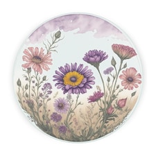 Purple Field Flowers Round Worktop Protector - Textured Glass Chopping Board