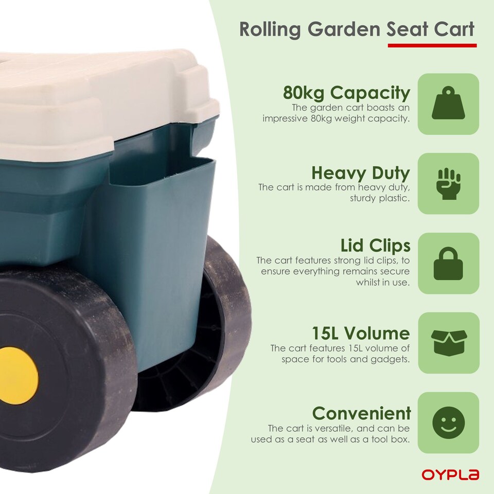 image 1 of Outdoor Garden Rolling Tool Cart Storage Box with Rotating Seat | Green