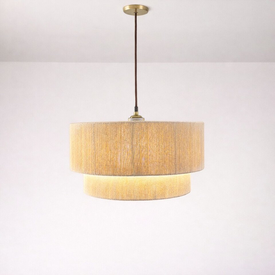 image 1 of CGC Savina Cream Fine Cotton String Large Two-Tier Drum Lampshade
