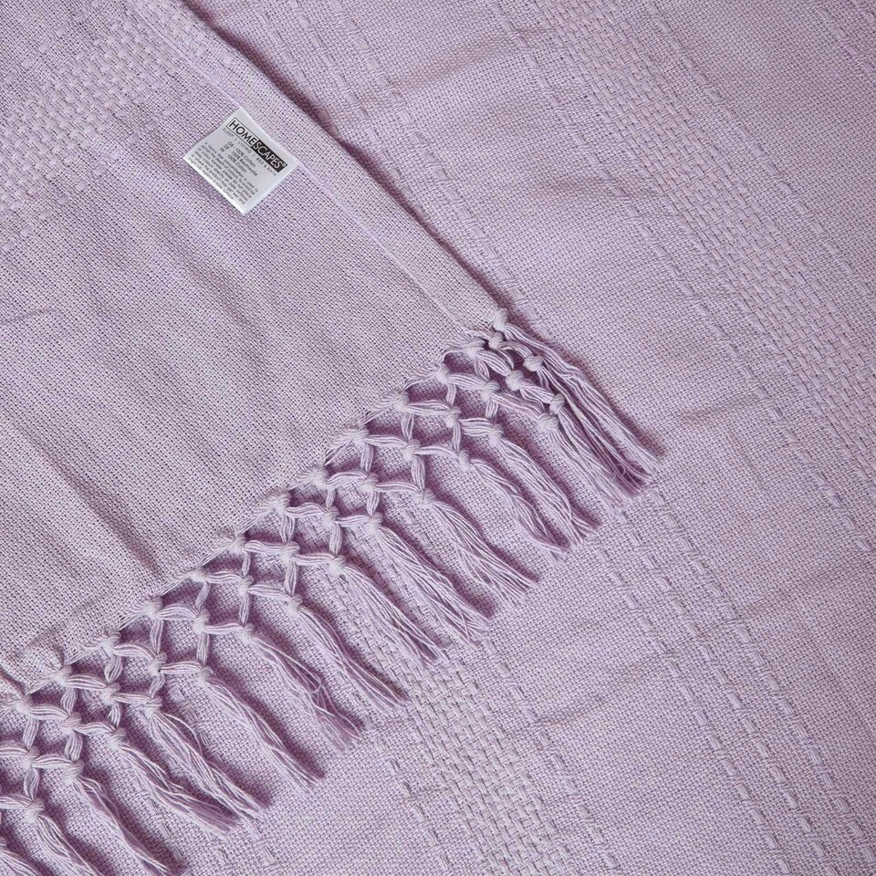 image 1 of Homescapes Kashi Lilac Cotton Throw with Tassels - 150 x 200 cm