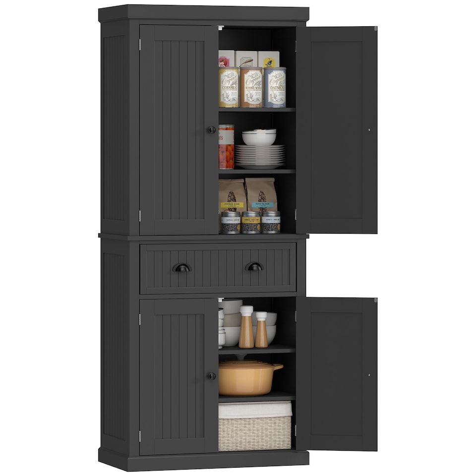 image 1 of HOMCOM Freestanding Kitchen Storage Cabinet Drawer Cupboards Shelves, Black