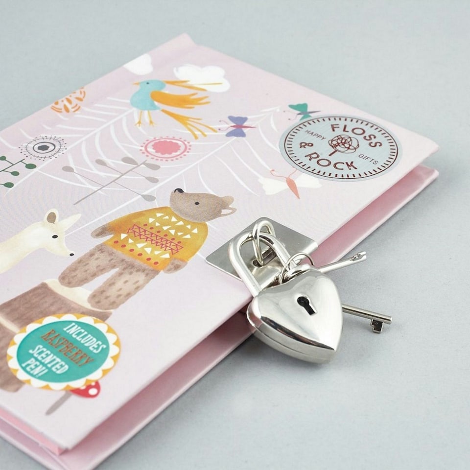 image 1 of Floss & Rock Children's Lockable Secret Diary Notebook -  Woodland Animals