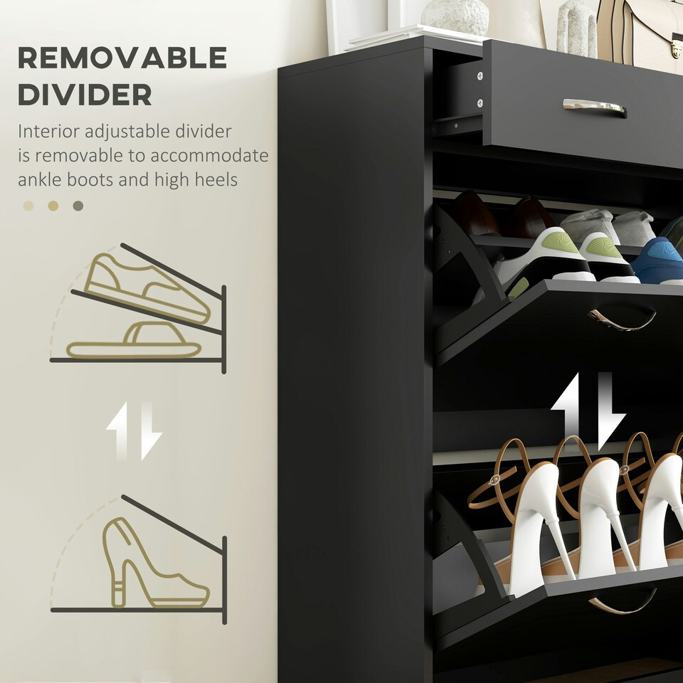 image 1 of HOMCOM Slim Shoe Cabinet with 2 Flip Drawers for 12 Pairs of Shoes Black 