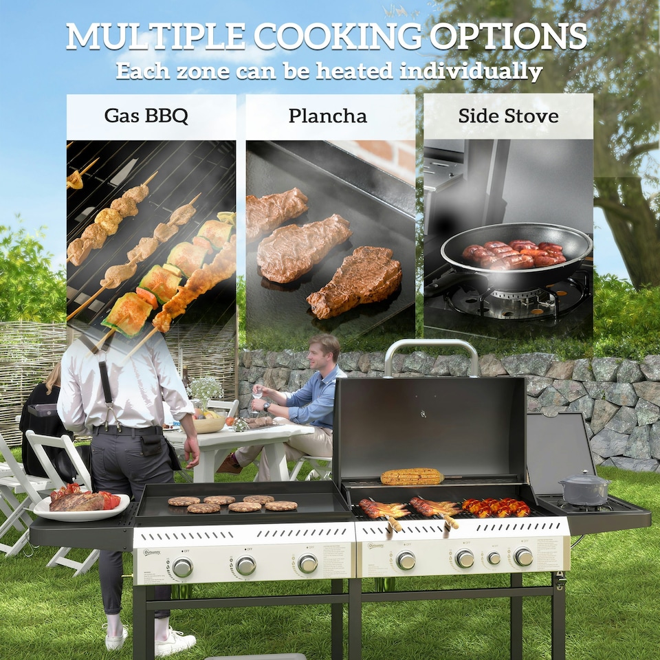 image 1 of Outsunny Gas Grill and Plancha with 6+1 Burners for Garden Party Festival
